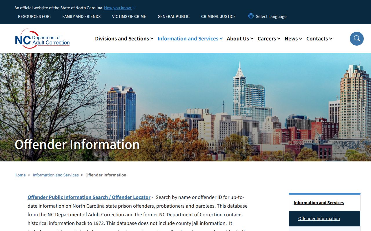 North Carolina DAC offender search routes for Gates County prison release records