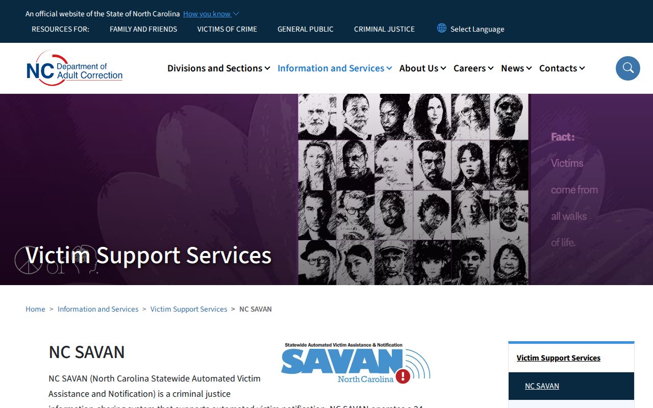 NC SAVAN registration for a Gates County VINELink release check