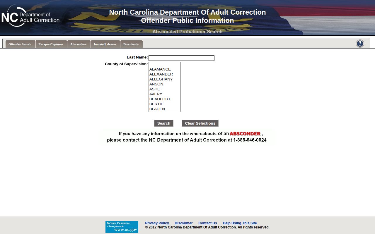 Gates County probation absconder search fields