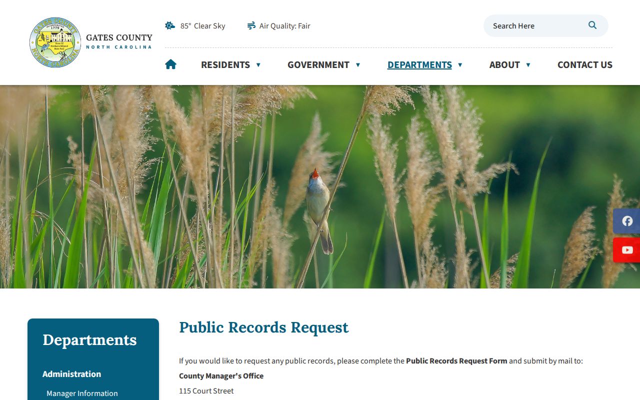 Gates County released inmate public records request page